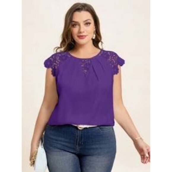 Shein L Purple Laser Cut Sleeve Blouse Pleated Front L - Picture 12 of 13